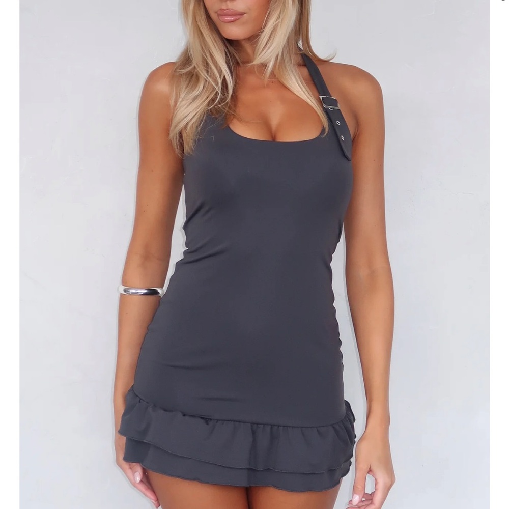 NWT White Fox Boutique Halter Mini Dress Charcoal